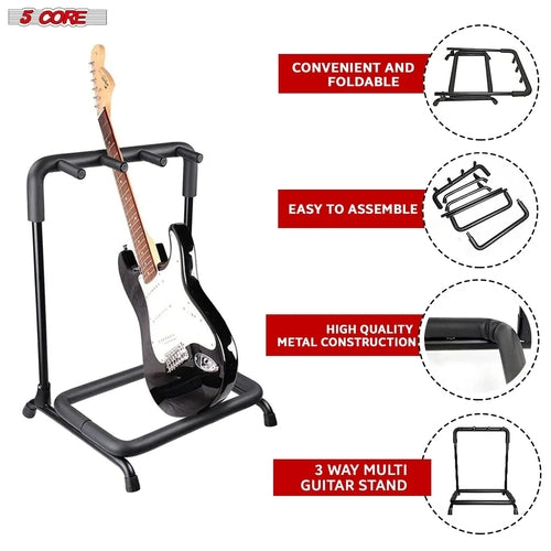 5Core Guitar Rack 3 Slot Multi Guitars Stands Floor Safe Storage for