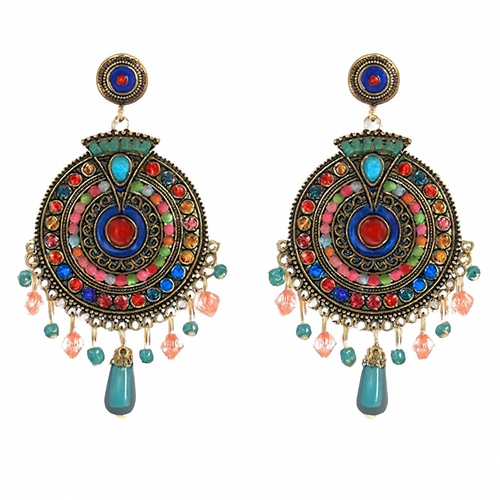 Boho Multi-Color Beaded Dangle Earrings