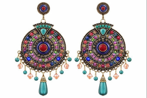 Boho Tribal Multi-Color Beaded Drop Earrings