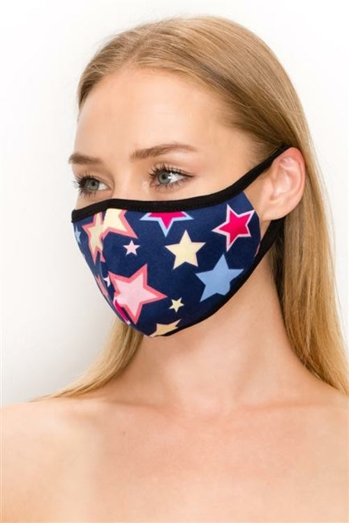 FASHION MASK 101-ST3-multi color star print double layer contoured