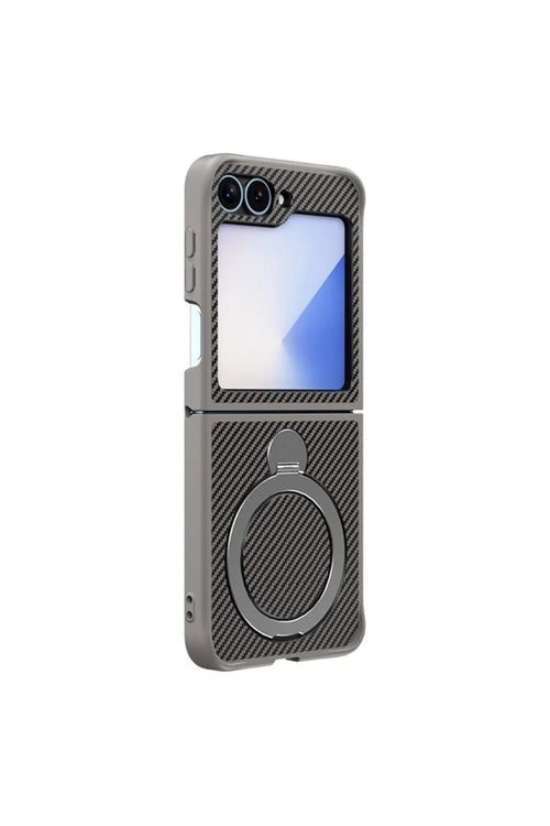 Galaxy Z Flip 5 Case Carbon Fiber Magnifier Pocket 360 Rotating Stand