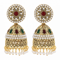 Gold Multi-Stone & Pearl Beaded Jhumkas