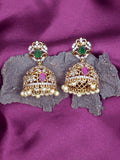 Gold Plated Multi-Stone Jhumka Earrings