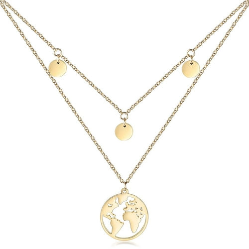 Layered World Map Pendant Necklace