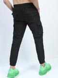 Men Mid Rise Solid Cargos(size36)(ColorBlack)