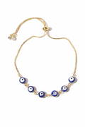 Multi-Bead Blue Evil Eye Gold Bolo Bracelet