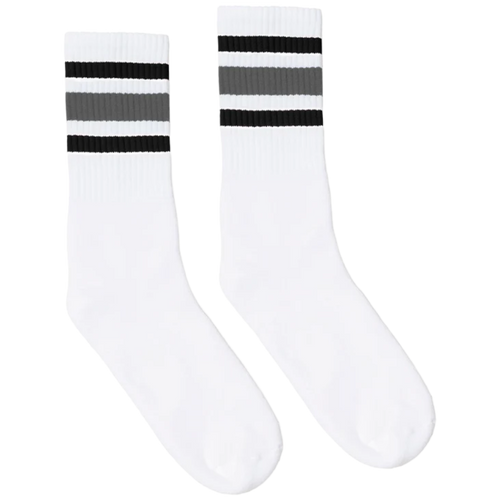Socco - Black and Grey Striped Socks | White
