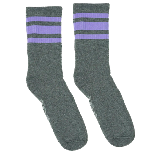 Socco - Dark Heather Grey - Lilac Striped | Crew Skater Socks