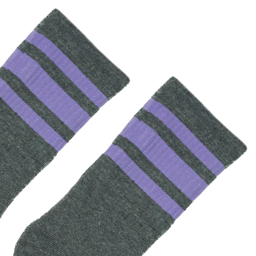 Socco - Dark Heather Grey - Lilac Striped | Crew Skater Socks