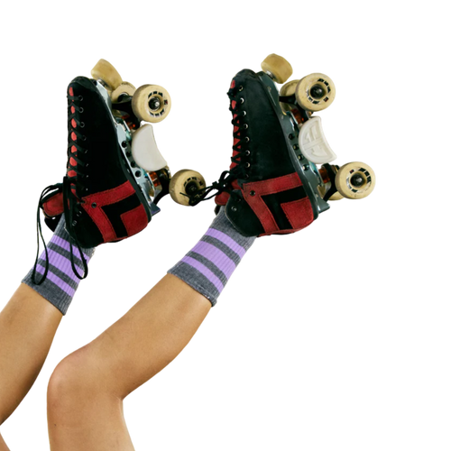 Socco - Dark Heather Grey - Lilac Striped | Crew Skater Socks