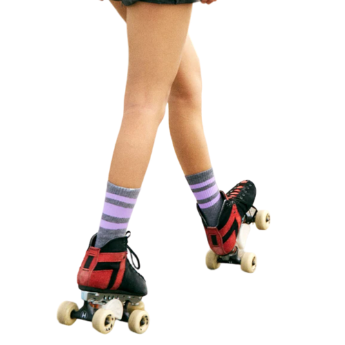 Socco - Dark Heather Grey - Lilac Striped | Crew Skater Socks