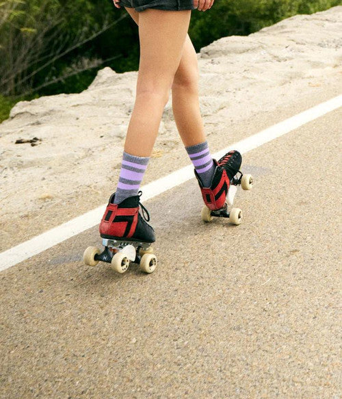 Socco - Dark Heather Grey - Lilac Striped | Crew Skater Socks