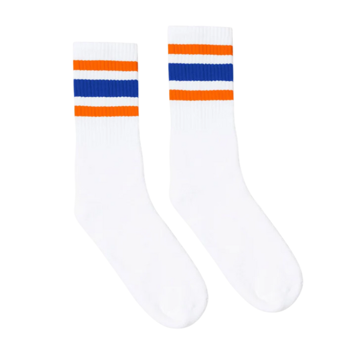 Socco - Orange and Blue Striped Socks | White